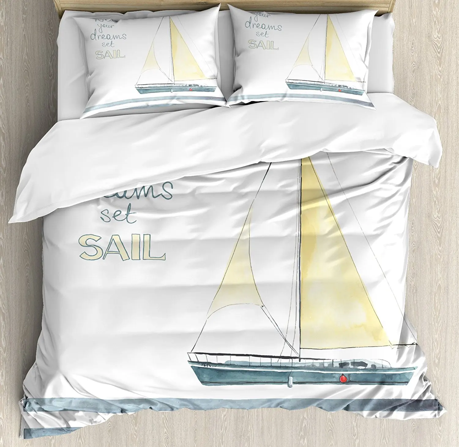 Sailboat Nautical Decor Duvet Cover Set Let Your Dreams Set Sail Quote