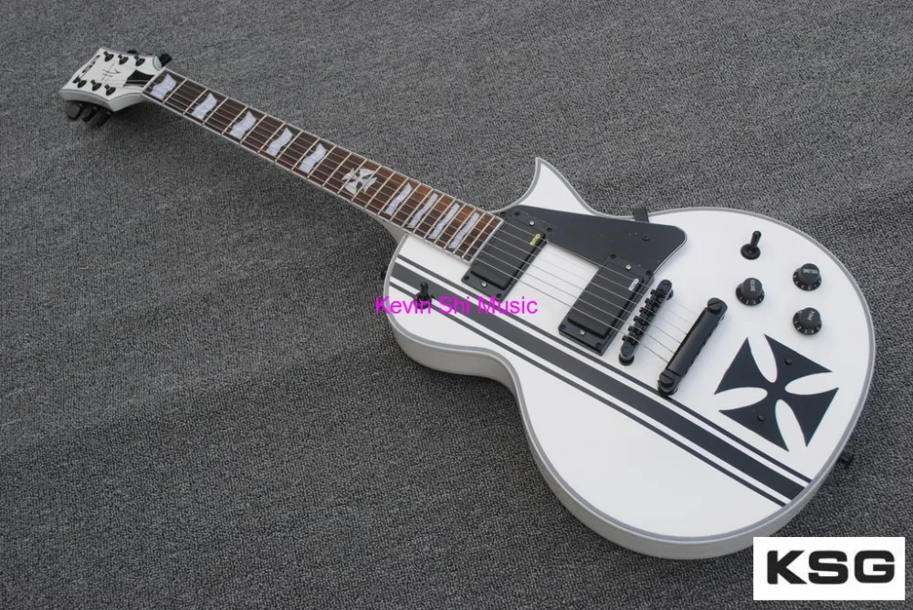 

snow white james hetfield signature custom guitar metallic team used JH electric guitar iron cross guitar free shipping
