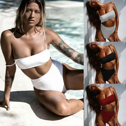 

Summer Womens Sexy Solid High Waist Bathing Suits Ladies Monokini Padded Push-up Bikini Set Swimsuit Swimwear Beachwear Tankini