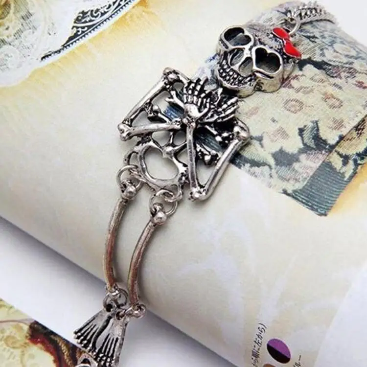 

Charming Jewelry Vintage Hot Rock Gothic Style Double Skeleton Skull Bangle Bracelet Gold Silver color