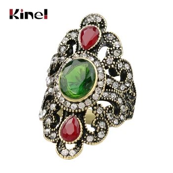 Kinel Women Bohemian Jewelry Ancient Bronze Rings For Gift Vintage Jewelry Black Red Resin Stone Turkish Female Ethnic Rings 1