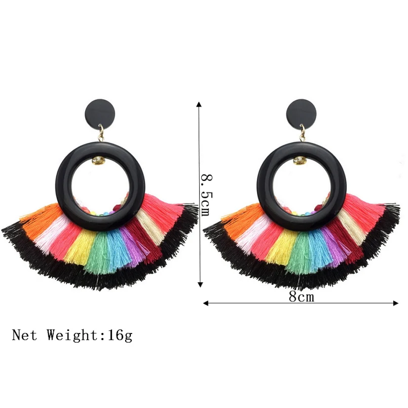 MANILAI Bohemian Two Layers Cotton Flabellate Tassel Earrings Multicolor Jewelry Statement Big Dangle Long Earring For Women