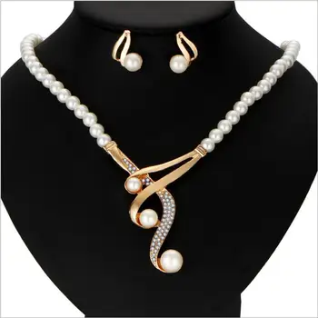

New Style Luxury Bridal Jewelry Set Crystal Beads Necklace Simulated Pearl Earrings Female Wedding indian Jewelry For Woman