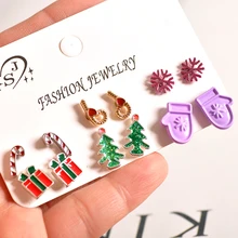 Модные женские ювелирные изделия оптом, подарок на рождественскую елку и снежинку для девочек и мальчиков, серьги-гвоздики, 6 пар/набор сережек, Прямая