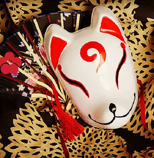 Hand Painted Full Face Japanese Fox Mask Demon Kitsune Cosplay PVC