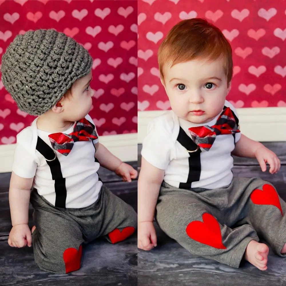 Cute Formal Suit Baby Boy Ties Toddler Bodysuit + Pants Cotton Outfit