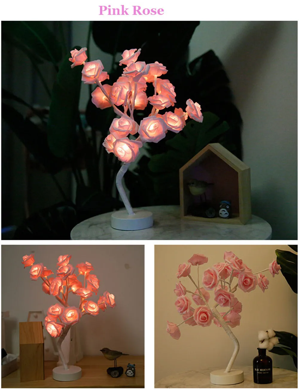 Luzes de Mesa Decorativas do Diodo Emissor de Luz do Controle Remoto do Usb da Forma da Árvore da Flor de Rosa da Lâmpada do Diodo Emissor de Luz Lâmpada Diodo da do 17 Luzes de mesa decorativas do diodo emissor