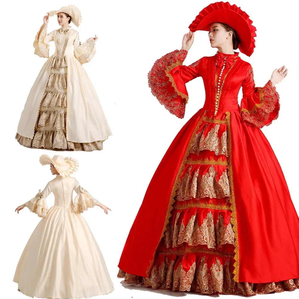 Vintage Women Medieval Marie Antoinette Rococo Victorian Cosplay Costume Dress