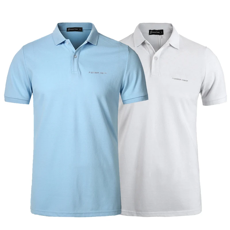 Pionner Camp, 2 пары в упаковке, популярная мужская рубашка поло, Классическая Деловая и Повседневная однотонная мужская рубашка поло с коротким рукавом, дышащая футболка-поло - Цвет: Light blue white