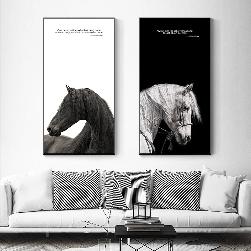 Nordic Minimalist Black n White Horses With Quote Canvas ...