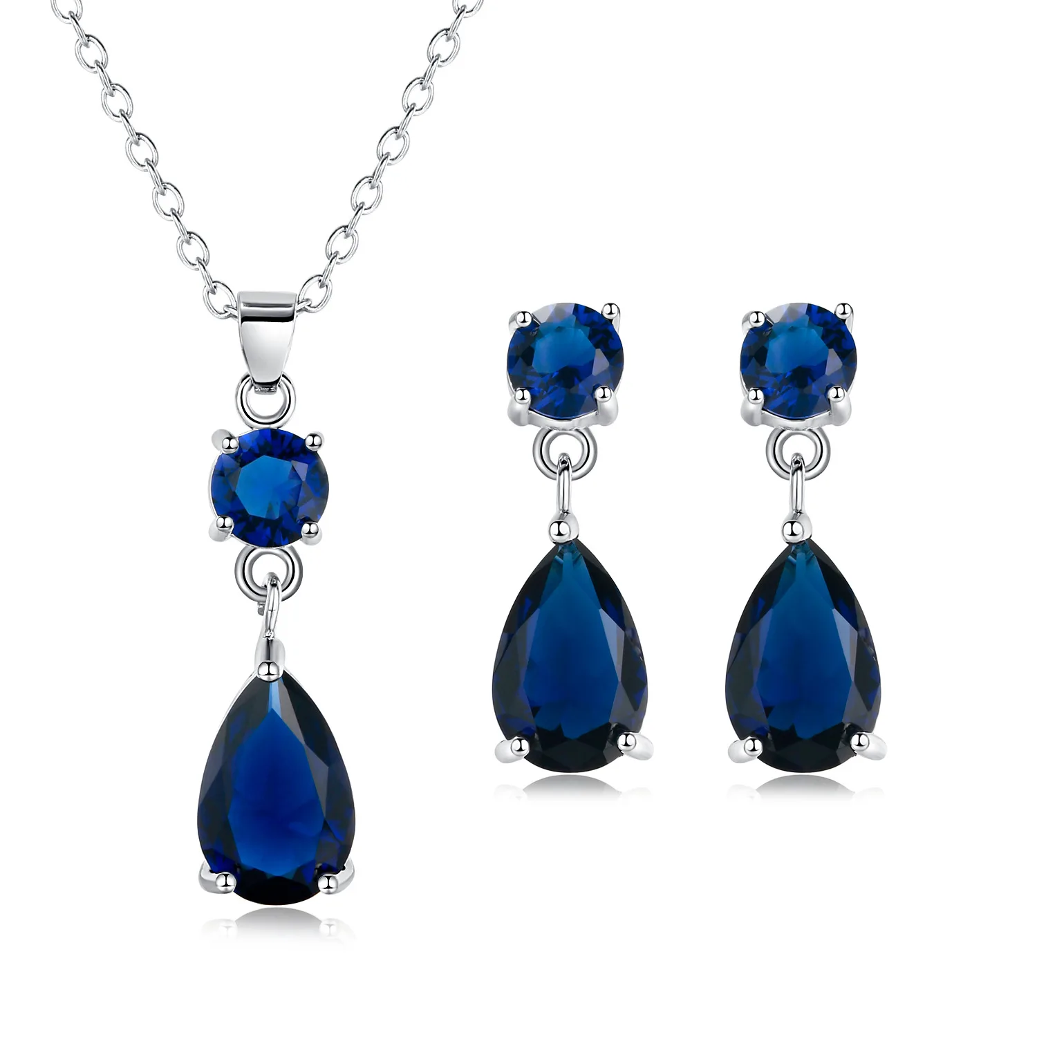 

CSHOU84 Water Drop Zircon Necklace Earrings Wholesale Crystal Jewelry Set