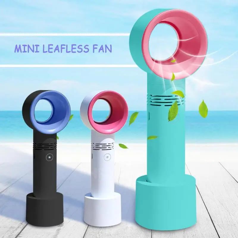 

USB Rechargeable Mini fan Air Cooler 3 Speed Adjustable Ventilator Handheld Bladeless Fan Summer Desktop Airflow Cooler Fan+Base