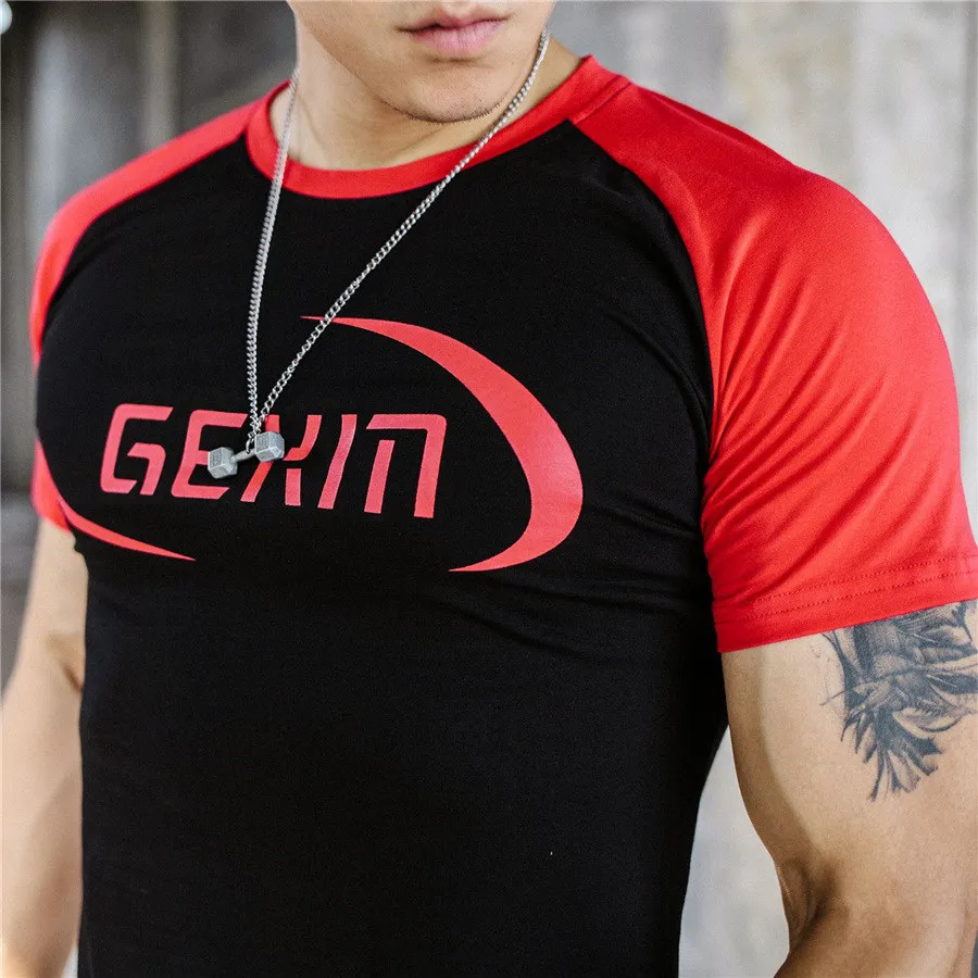 

Summer Quick Dry Rashgard Sport Shirt Men Fitness Top Bodybuilding Short Sleeve Slim t shirt Gym Running Shirt Men Sportswear