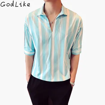 

2019 Summer casual short-sleeved striped shirt Men's Fashion Slim Fit youth Shirt Men Handsome Shirt Men Pullover shirt
