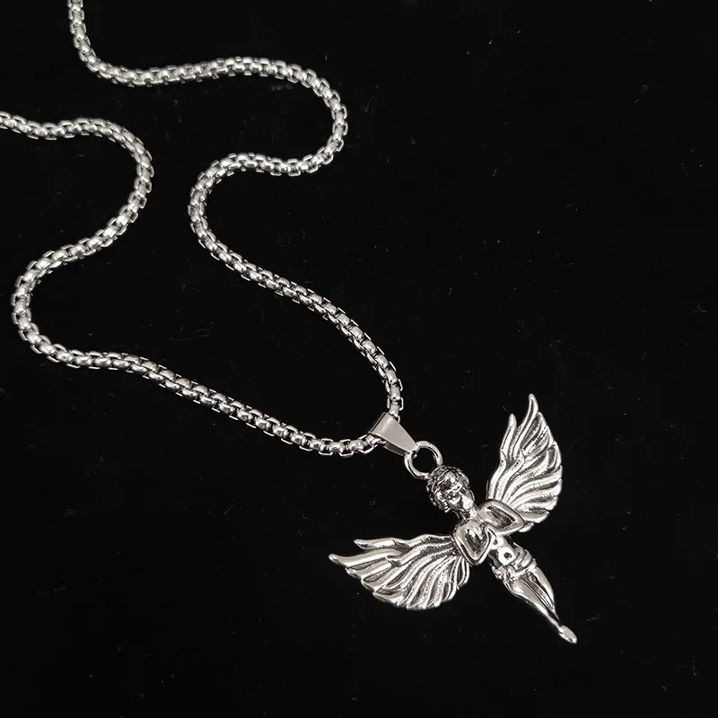

2019 Personality Hip Hop Street Vintage Retro Stainless Steel Necklace Men Women Cupid Angel Punk Pendant Necklace Accessories