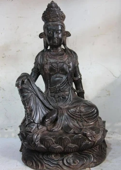 

Tibet Buddhism Temple Copper Bronze Comfortable Guan Yin Kwan-yin Buddha Statue