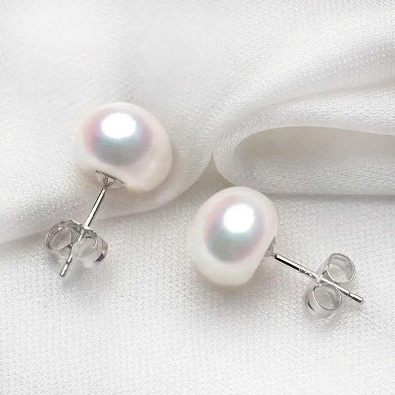 

VOJEFEN 925 Sterling Silver Stud Earrings with Elegant Freshwater Cultured Button Pearls for Women