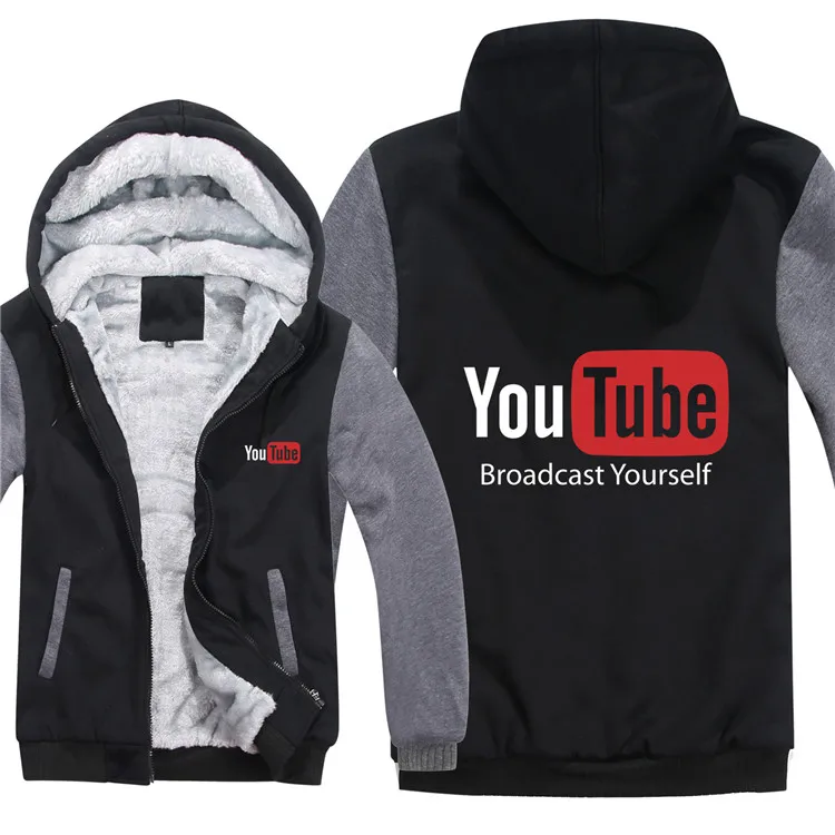 Толстовки с логотипом YouTube, Зимняя Мужская модная шерстяная куртка с подкладкой, утепленные толстовки с YouTube, Мужское пальто - Цвет: as picture