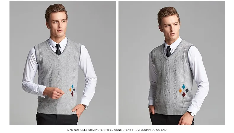 Новинка Осень мужской формальный Argyle без рукавов шерстяной свитер с v-образным вырезом свитер жилет