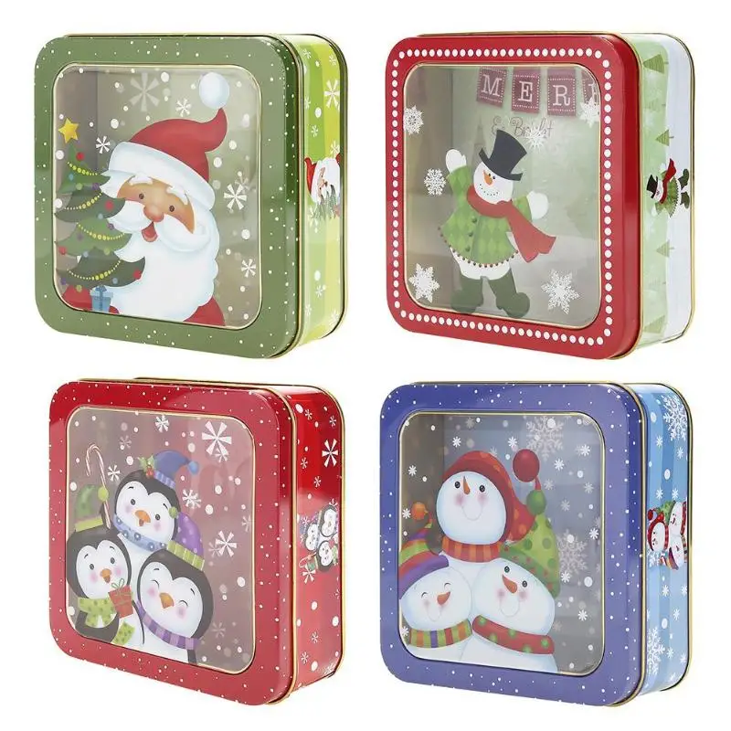 

Cartoon Christmas Gift Box Wedding Party Candy Biscuit Cookies Mooncake Square Tin Box Storage Box Christmas Decoration