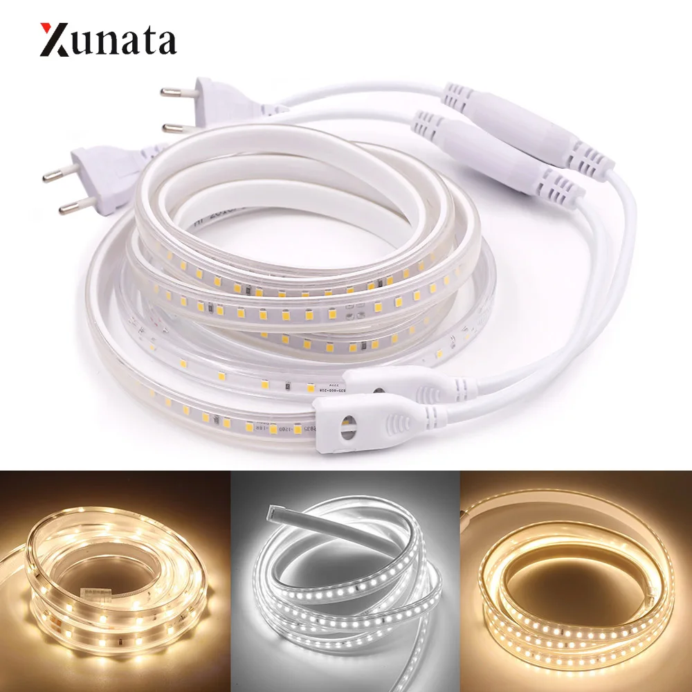#Best 220V SMD 2835 LED Strip High Brightness Warm White 60LEDs m 120LEDs m Ribbon Tape Flexible EU Plug LED Strip Waterproof Light