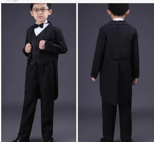 Модные Стиль, костюм-смокинг для мальчиков комплект одежды для мальчиков Детский формальный пиджак-Блейзер ласточкин хвост пальто детский праздничный костюм с галстуком-бабочкой Костюмы 5 шт./компл