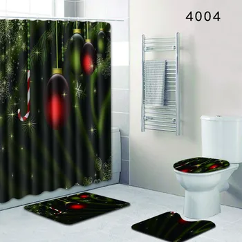 

Toilet Mat Accessories Christmas Bathroom Shower Curtain and Bath Mat Black Carpet Rug Sets Home Decor Dropshipping Foot Pads