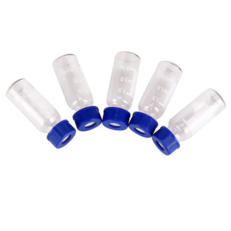 

5pcs Glass Bottles Graduated Round Glass Reagent Bottle Blue Screw Cap Screw On Cover Graduation Sample Vials 2ml
