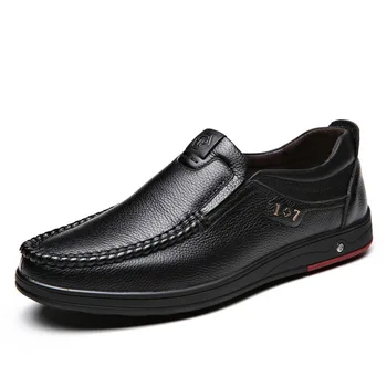 

Simple stylish breathable wear-resistant leather men's casual non-slip shoes large leather hollow breathable business dad shoes