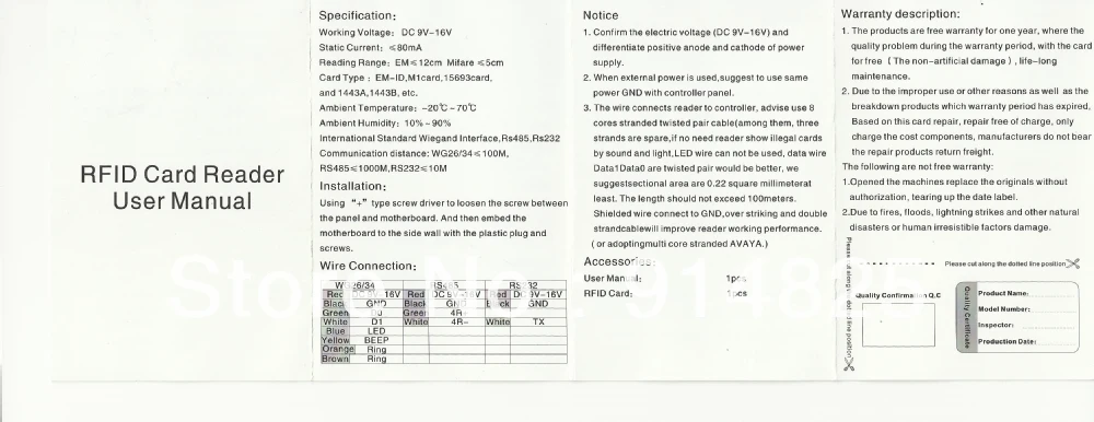 DWE CC RF+ Водонепроницаемый дверной считыватель ID карт, Wiegand 26 RFID 125 кГц ISO EM4100 и совместимый