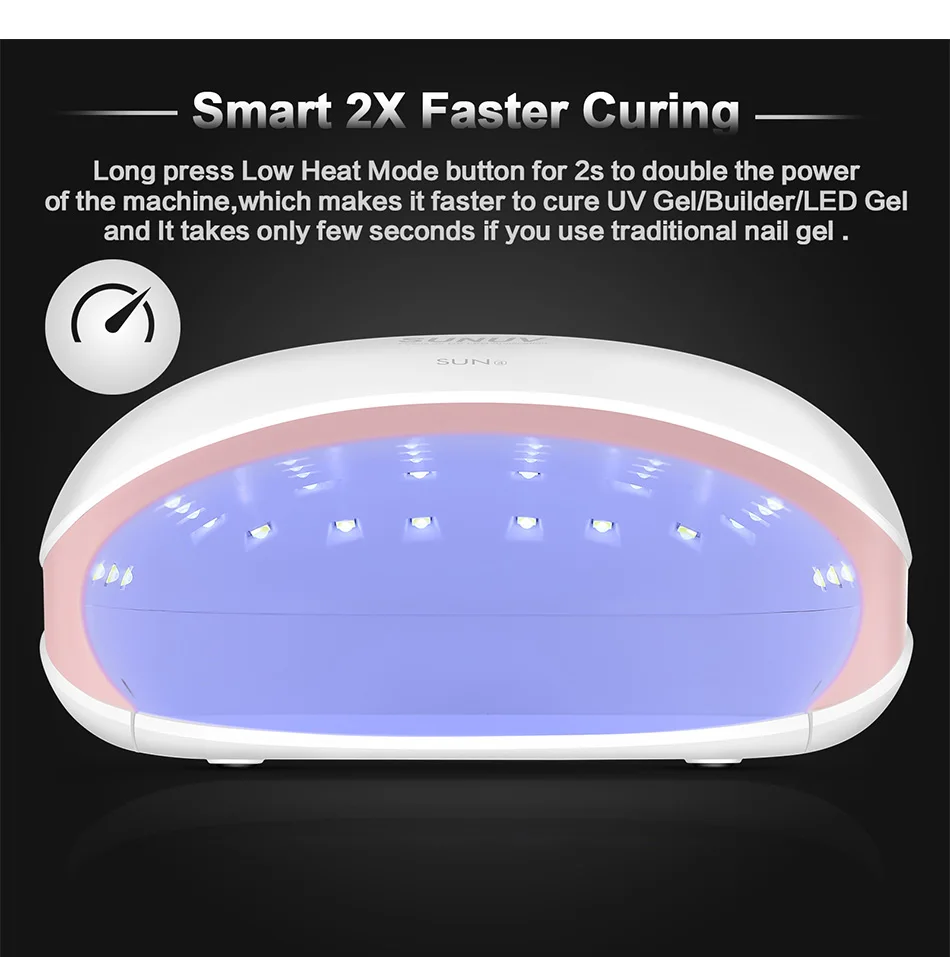 Secador de Unhas Híbrida para Unhas Polonês com Sensor Arte do Unha Sunuv Led Lâmpada Gel Inteligente Display Lcd Manicure Salão Rosa Sun4s 48 w uv 6 de unhas lâmpada híbrida para unhas gel