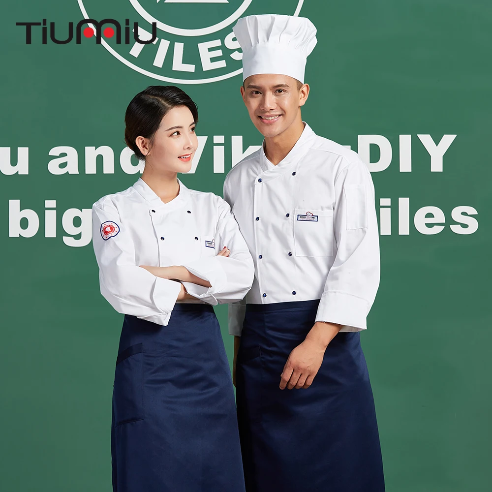White Overalls Double breasted Unisex Restaurant Cuisine Chef Kitchen