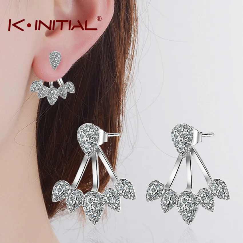 Kinitial Fashion CZ Zircon Crystal Leaf Statement Stud Earrings High