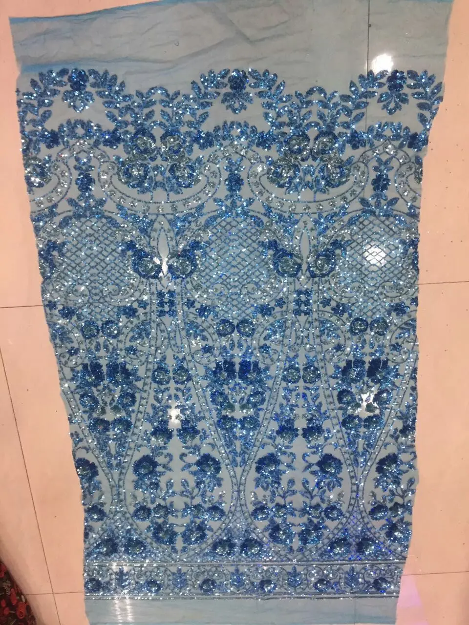 5 yards J001 2 floral luxury Sequin embroidery net mesh lace fabric