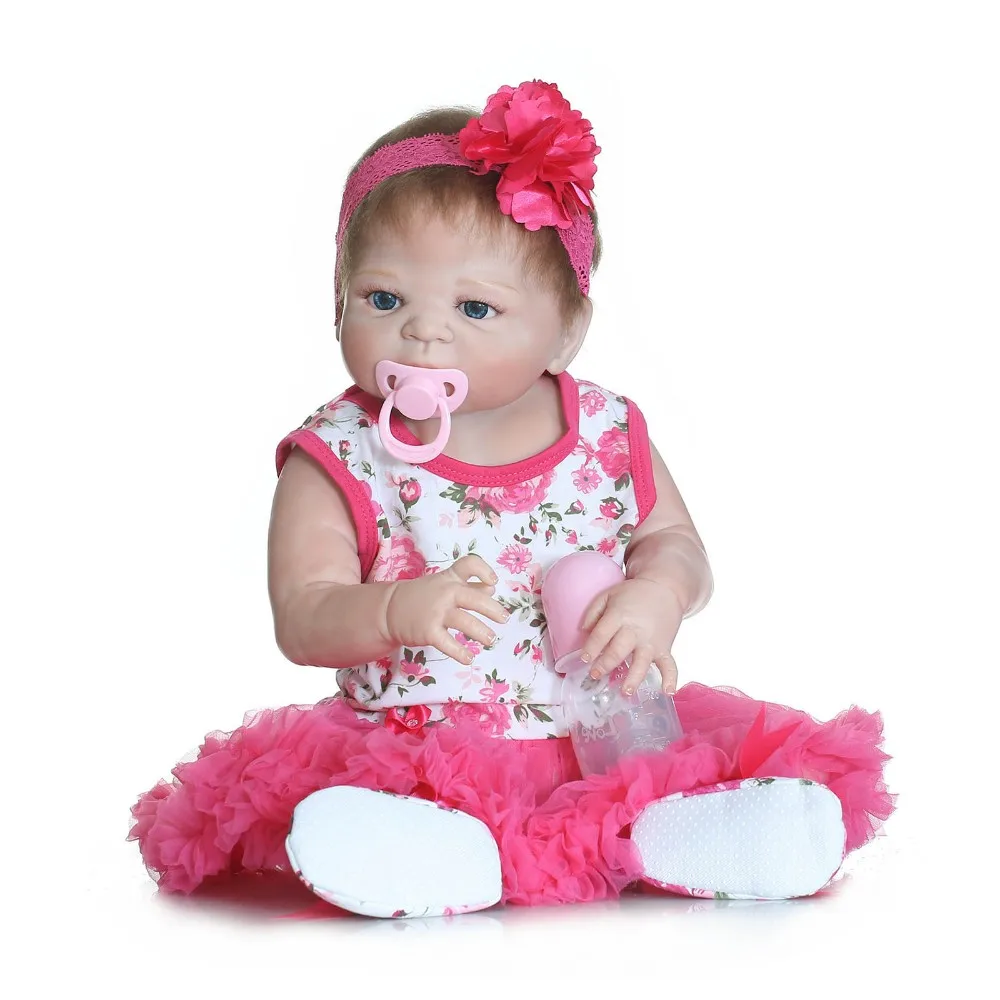 

22"55cm lovely reborn full silicone babies dolls handmade baby bebe alive girl infant accompany toy kids birthday present
