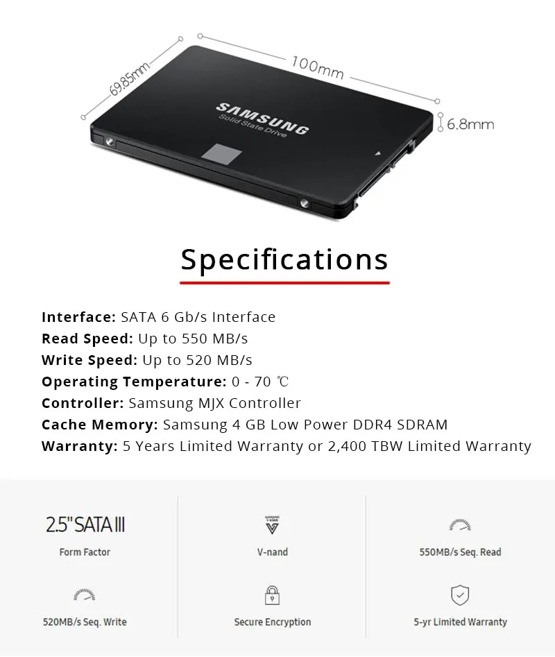 SAMSUNG SSD 860 EVO 250GB 500GB 1 ТБ 2 ТБ Внутренние твердотельные накопители HDD жесткий диск SATA3 2,5 дюймов для ноутбуков настольных ПК