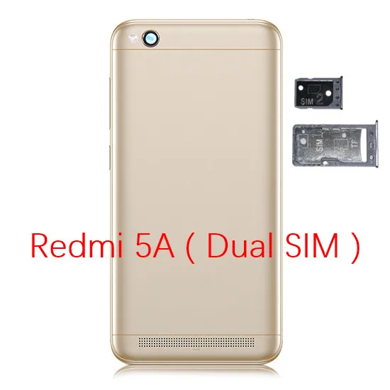 Для Xiaomi Redmi 5A задняя крышка корпуса батареи Redmi 5A задняя крышка+ стекло для камеры+ боковые кнопки запасные части - Цвет: Gold Dual SIM