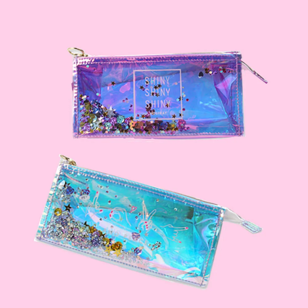

1PC Transparent Cool Pencil Case Super Shiny Laser PVC Pencils Bags High Quality Stationery Pouch Office School Supplies