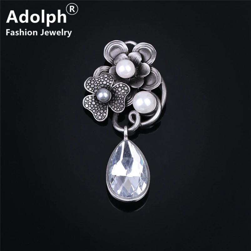 

ADOLPH Star Jewelry Vintage Simulated Pearl Drop Flower Brooch Pins Woman Clothers Dress Bride Broochs Fashion Accessories New