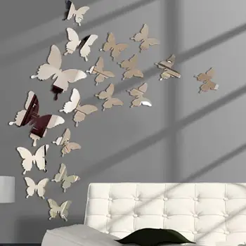 

Hot 24pcs Mirror Wall Sticker Decal Butterflies 3D Mirror Wall Art Party Wedding Home Decors Butterfly fridge Wall Decal On Sale