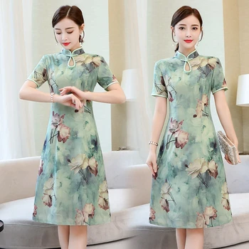 

2020 chinese dress qipao cheongsam ladies elegant evening dress flower qipao short sleeve wedding bridesmaid cheongsam vestidos