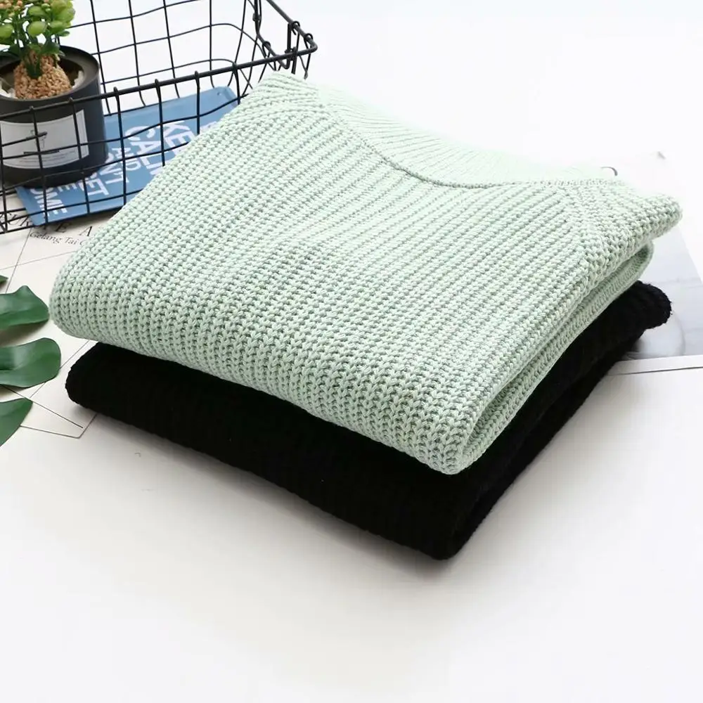 Sweater Women Solid Casual Loose Long Sleeve Pullovers Knitted Autumn Winter Spring Turtleneck Long Sweater KKFY2770