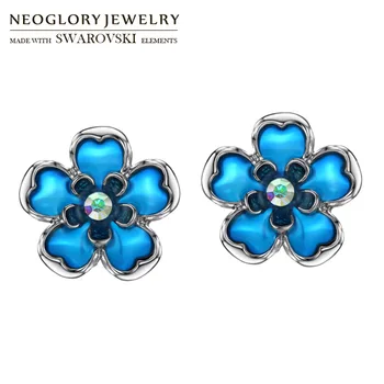 

Neoglory Austria Rhinestone & Enamel Stud Earrings Cute Blue Flower Gorgeous Design Women Classic Trendy Daily Sale
