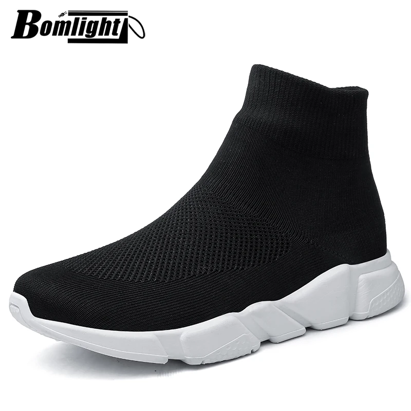 

Bomlight 2019 Brand New Light High Top Breathable Shoes For Men Lightweight Sock Shoes Man Sock Sneakers Outdoors Trainers Black