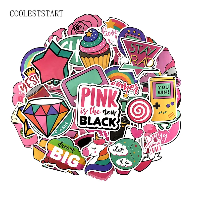 

60 Pcs/Set Funny Pink Graffiti Stickers Cartoon Stickers For Luggage Laptop Motorcycle Skateboard Bicycle Decal Toy Gift