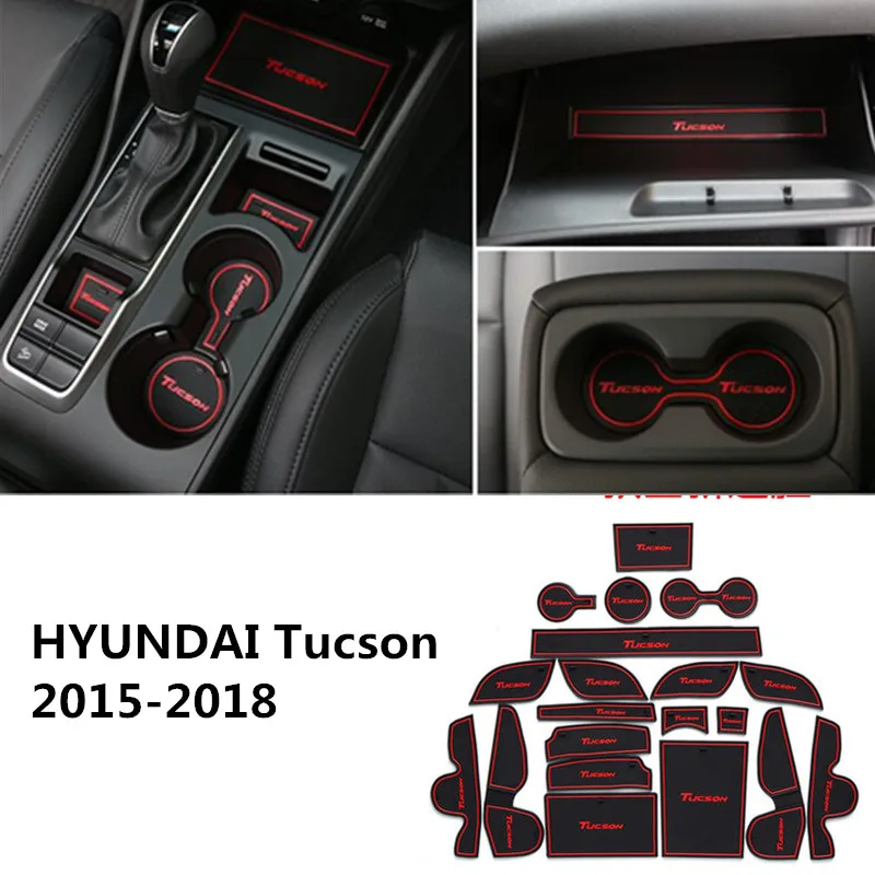 

For Hyundai Tucson 2015-2018 Car styling Gate Slot Pad Non-slip Cup Mats Anti Slip Door Groove Mat Sticker Car Accessories