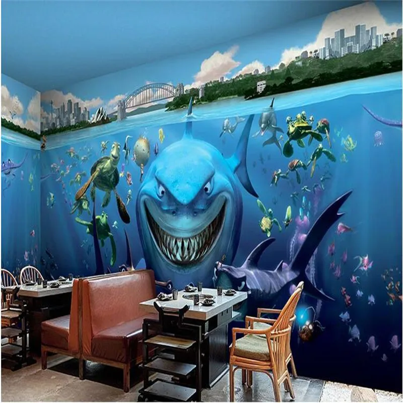 beibehang paper photography underwater world of cartoon shark restaurant kindergarten childrens room 3d wall mural wallpaper - Underwater World Restaurant beibehang paper photography underwater world of cartoon shark restaurant kindergarten childrens room 3d wall mural wallpaper - Underwater World Restaurant