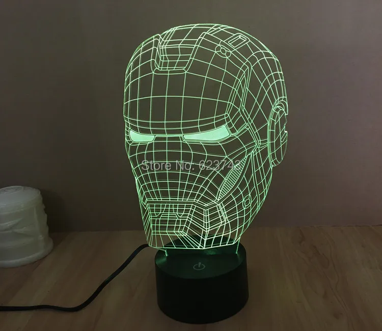 1 шт 3D Цвет Сменные Мстители Железный человек Шлем модель светодиодный ночник USB 3D Светодиодная лампа настроения для рождественских подарков