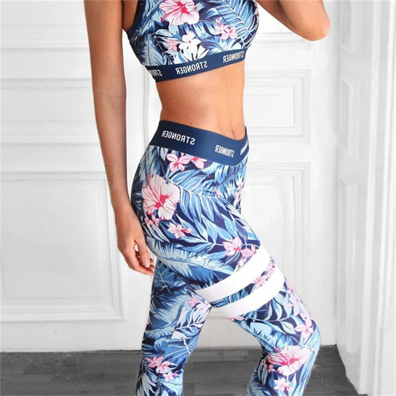 de fitness esporte leggings listra impressão elástica