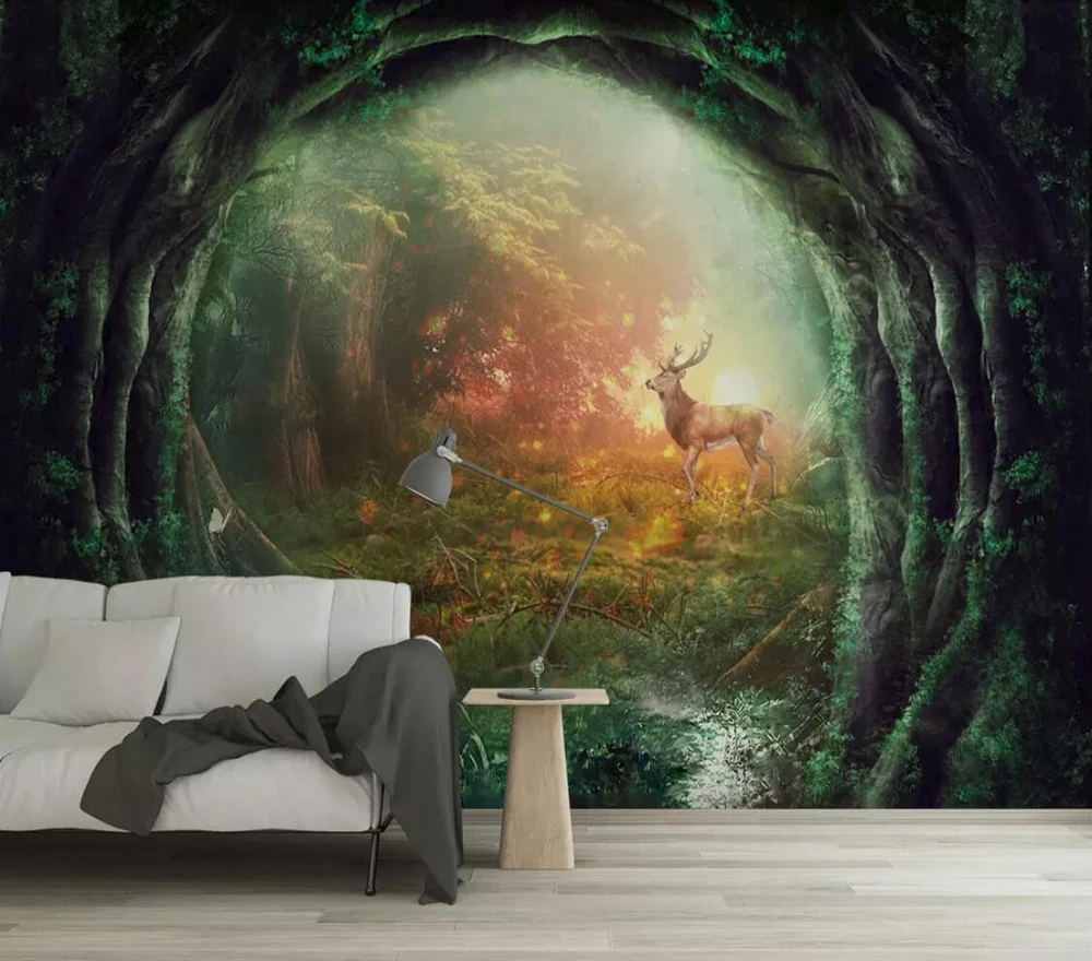 

Decorative wallpaper Artistic conception milu deer forest background wall